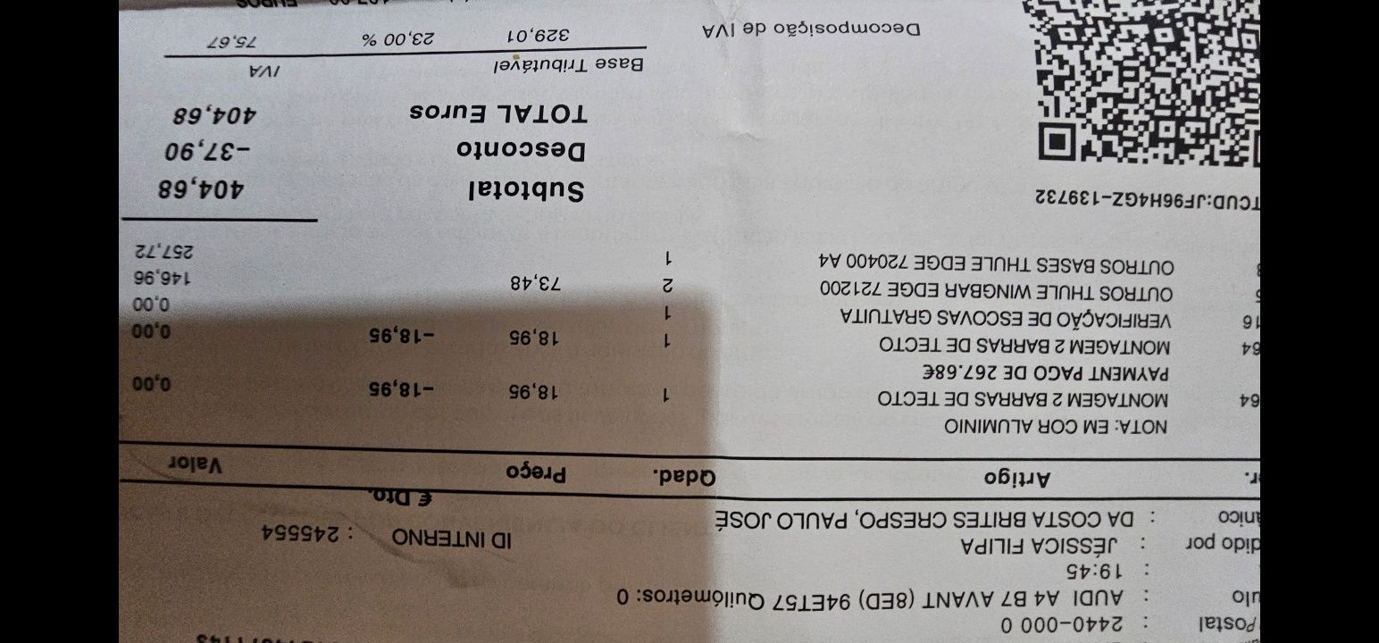 Barras  tejadilho thulle   audi  A4 b7 2007