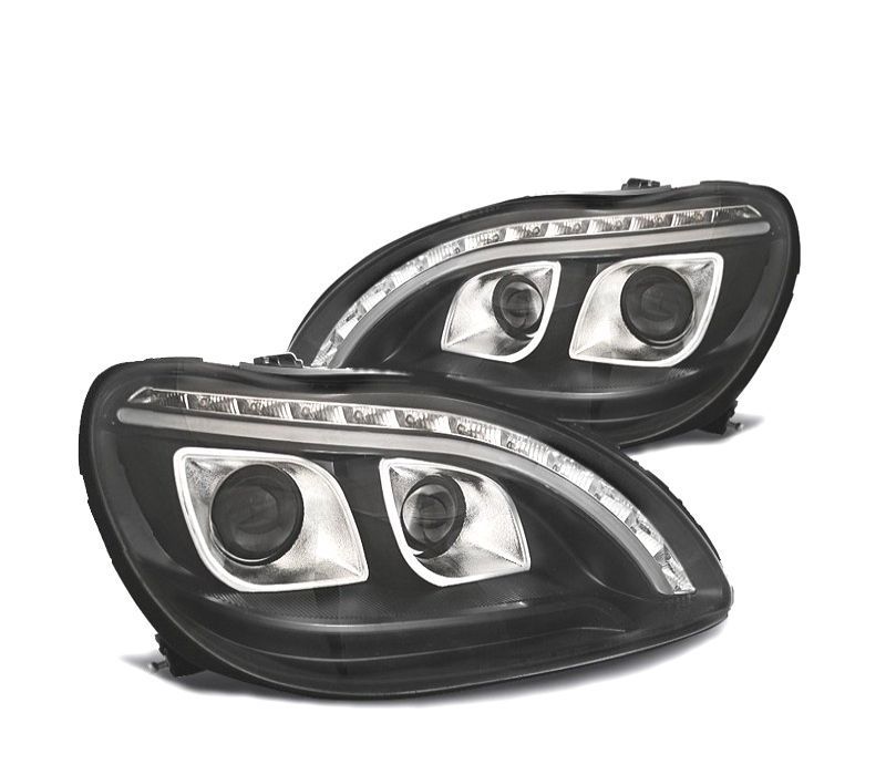 FAROIS FRONTAIS PARA MERCEDES CLASSE S W220 98-05 TUBE LIGHT FUNDO PRETO