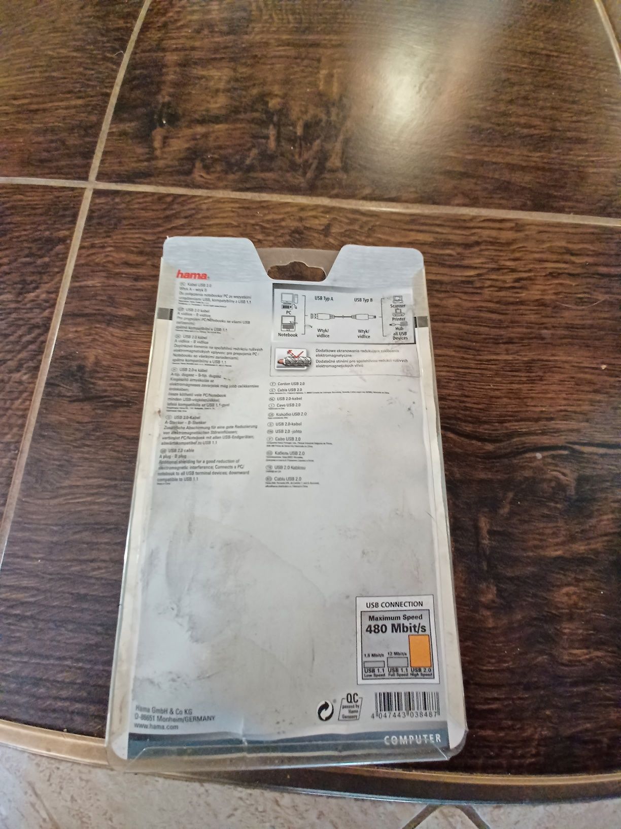 Kabel USB 2,0  popielaty