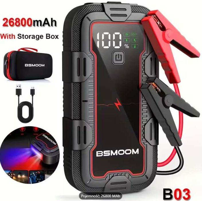 Booster Samochodowy BSMOOM B03 6000A Rozrusznik Powerbank 26800mAh