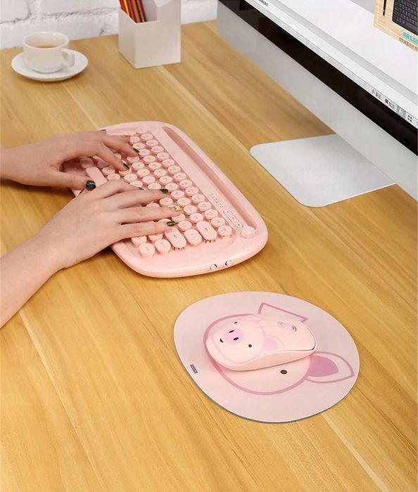 MYSZKA BEZPRZEWODOWA do komputera różowa świnka z podkładką
