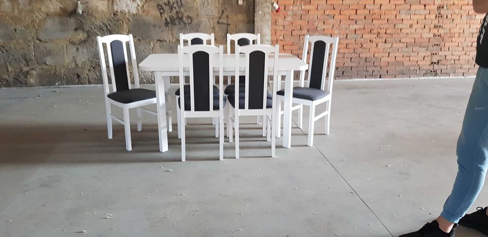 Nowe : STÓŁ + 6 KRZESEŁ, BIAŁY + GRAFIT , dostawa cała POLSKA