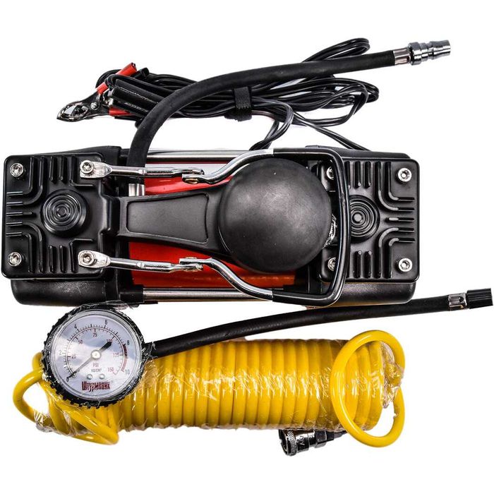 Двухцилиндровый автокомпрессор Штурмовик АС-72/300Вт с зажимами АКБ