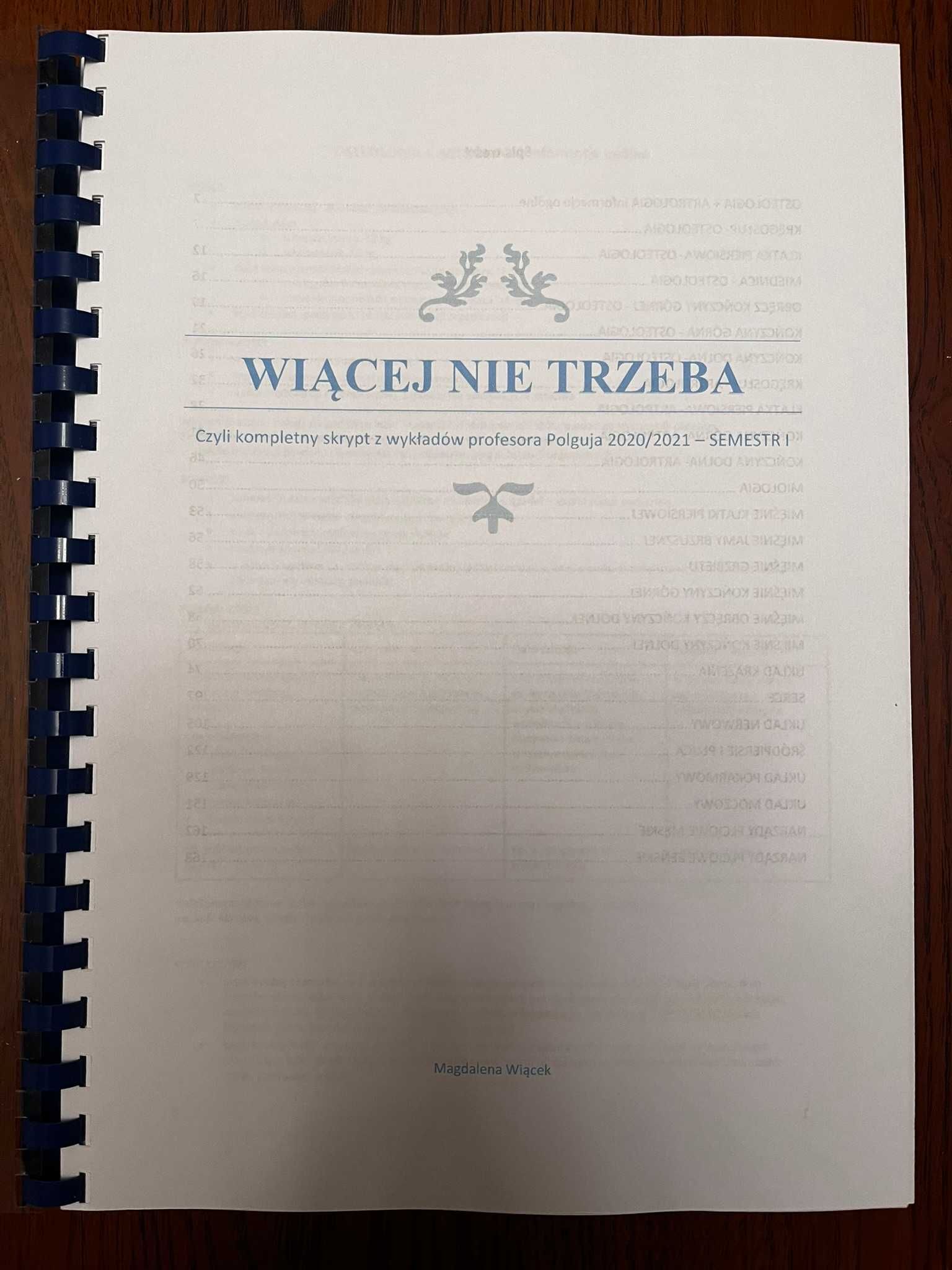 Wiącej nie trzeba wykłady z anatomii semestr I i II