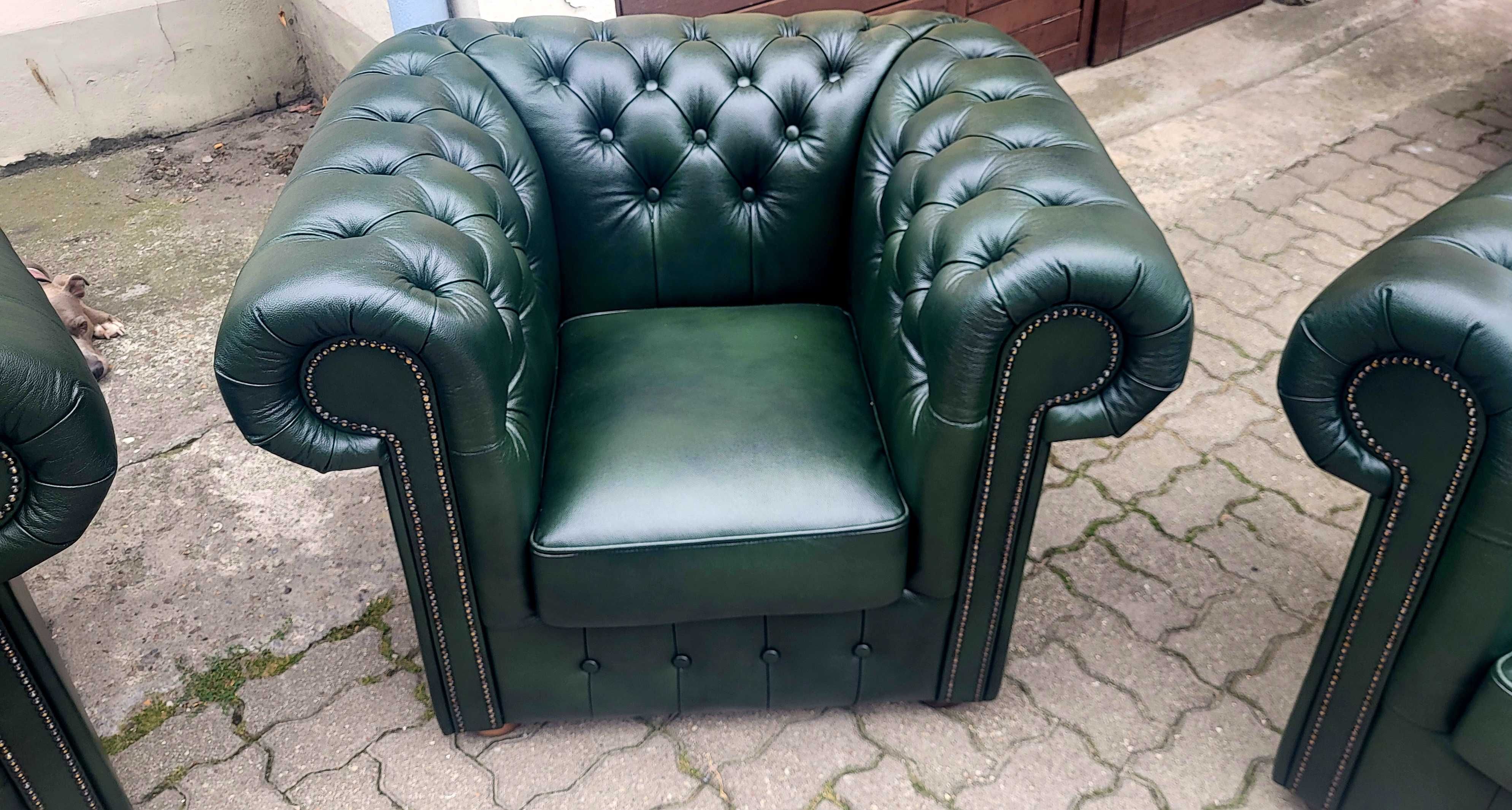 Komplet Chesterfield 3+2+1 skóra naturalna -promocja