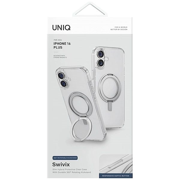 Etui UNIQ Swivix 360 Rotating Kickstand na iPhone 16 Plus - przezroczy