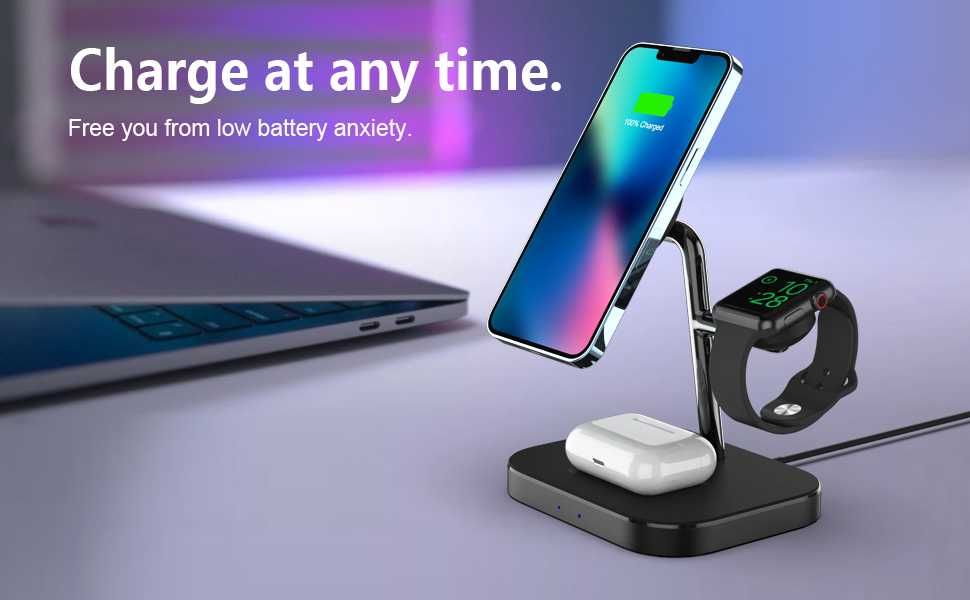 Ładowarka bezprzewodowa 3w1 magnetyczna stacja ładująca iPhone Apple