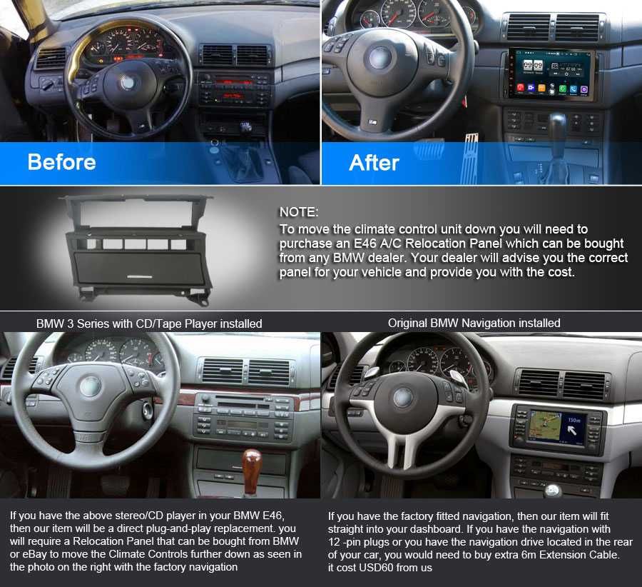 Rover 75 BMW 3 E46 Radio FM DAB+ CarPlay Android SD GPS DVD DSP USB