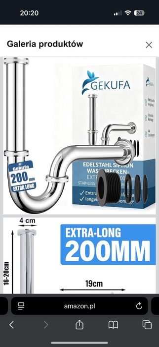 Gekufa Uniwersalny syfon, bardzo długa rura zanurzeniowa 200 mm