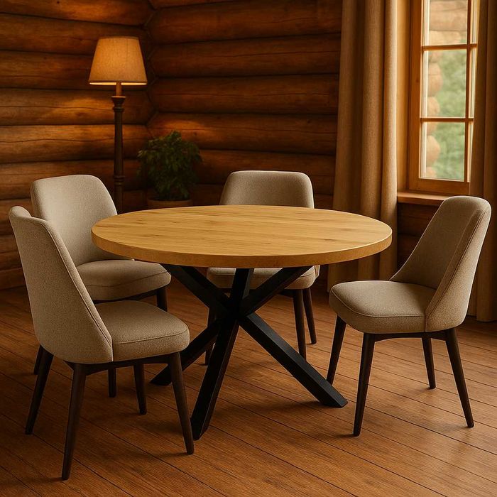 Stół PAJĄK Dębowy Okrągły LOFT, Lite Drewno, Różne Wymiary, Rozkładany
