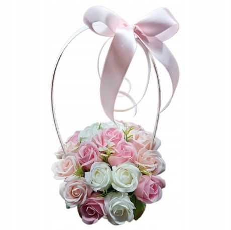 Piękny bukiet kosz z kwiatów mydlanych róż różowych i białych TOPPER