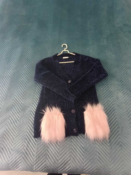 Sweter rozpinany z szenili r.146 ,elegancki, futerko Cool club Smyk