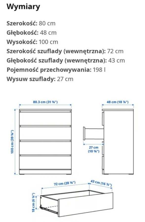 komoda Malm IKEA biała 4 szuflady Wys 100 szer 80 gł 48