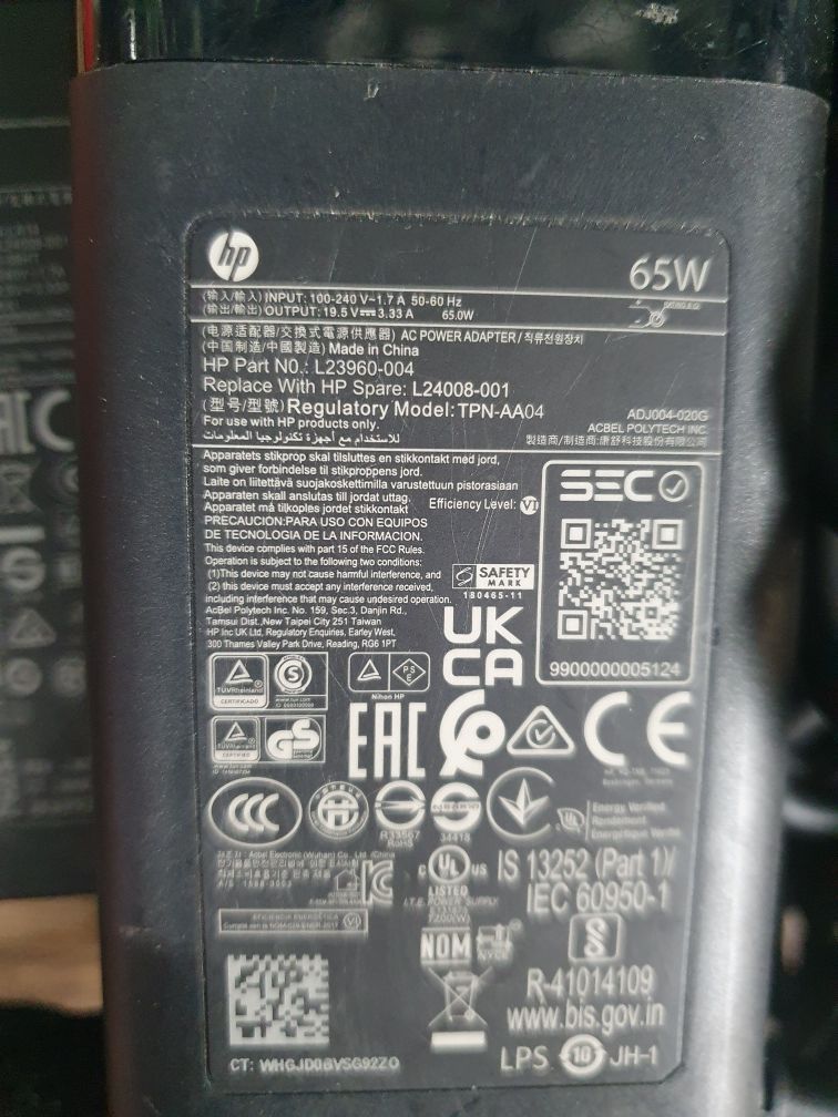 Блок живлення питания зарядка HP 65w 4.5×3.0mm blue pin slim typ ориг