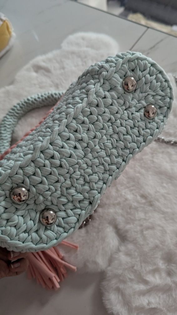 Mięta Pudrowy Róż Torebka Kuferek Handmade ( Zamów w innym Kolorze )