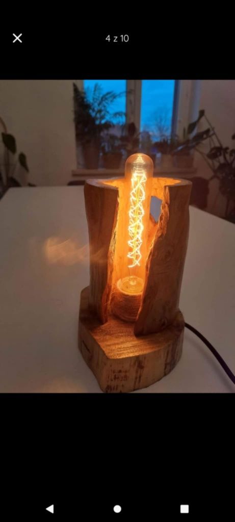 lampa ze starego drzewa, ręcznie robiona