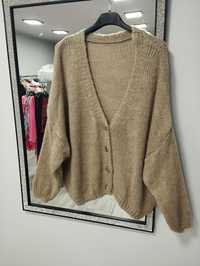 Sweter kardigan damski beżowy brązowy zapinany S36M38L40