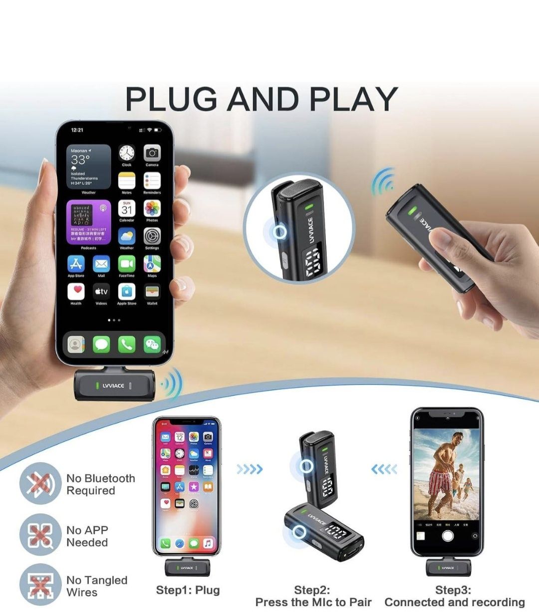 Бездротовий мікрофон LVVIACE, 2 шт., для телефонів з USB Type-C