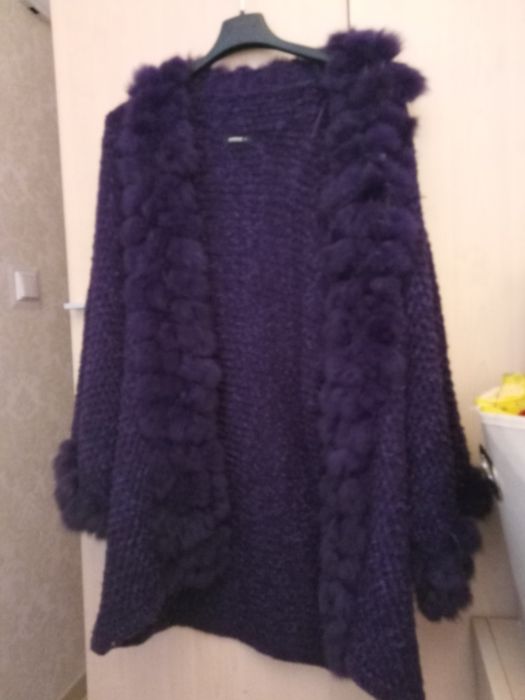 Kardigan narzutka sweter duży XL 2XL 3XL naturalne futro . Okazja