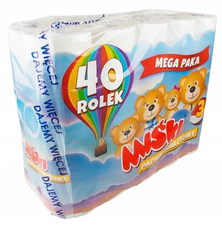 Papier toaletowy bezzapachowy 3w MIŚKI 40 rolek