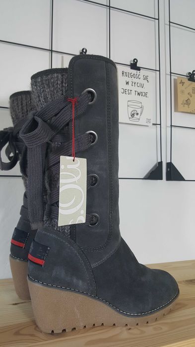 Nowe kozaki Botki S-Oliver Szare Skóra naturalna Zamsz rozm. 40