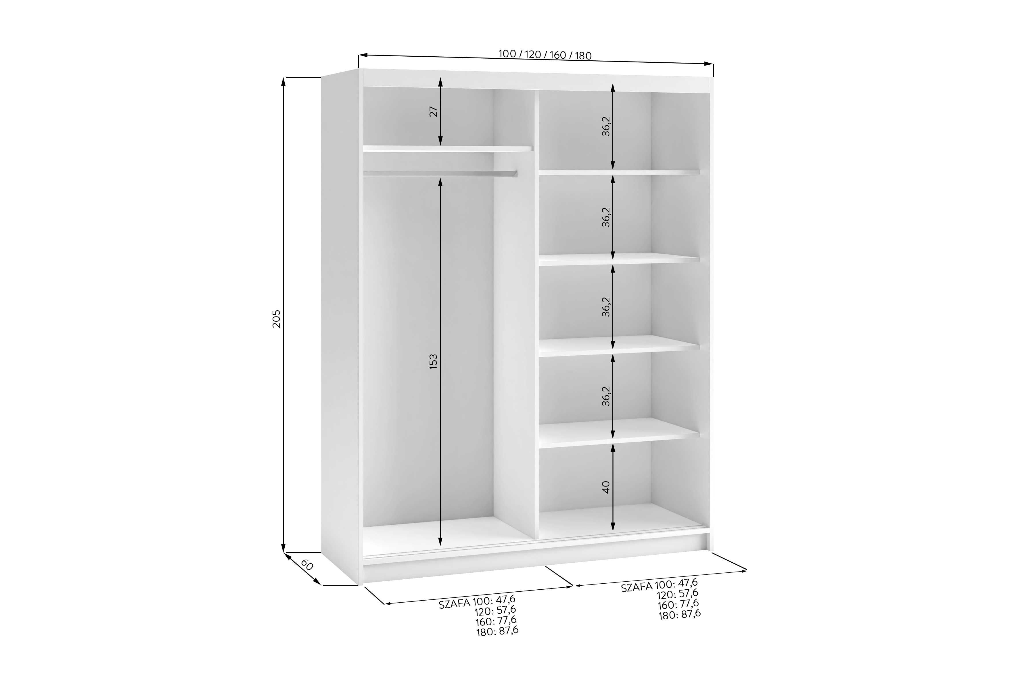 Loftowa Szafa Przesuwna Wood z lamelami 160 cm cztery kolory