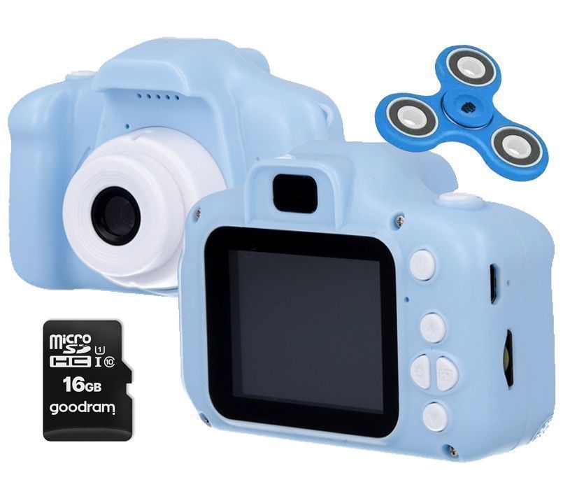 Aparat cyfrowy kamera dla dzieci niebieski + karta SD 16GB + spinner