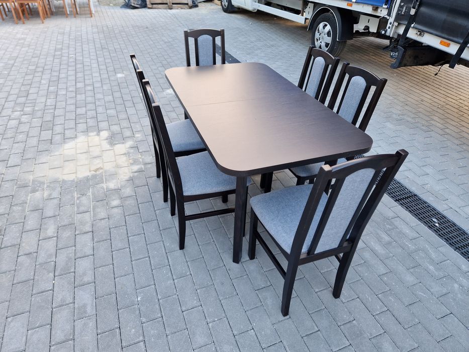 Nowe: Stół 80x140/180 + 6 krzeseł,  wenge + szary, dostawa cała POLSKA