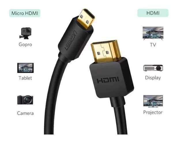 Кабель UGreen  Micro HDMI to HDMI 4K 3D - 2 МЕТРА (черный)
