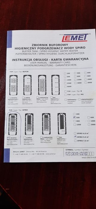 LEMET Zbiornik buforowy higieniczny podgrzewacz wody .