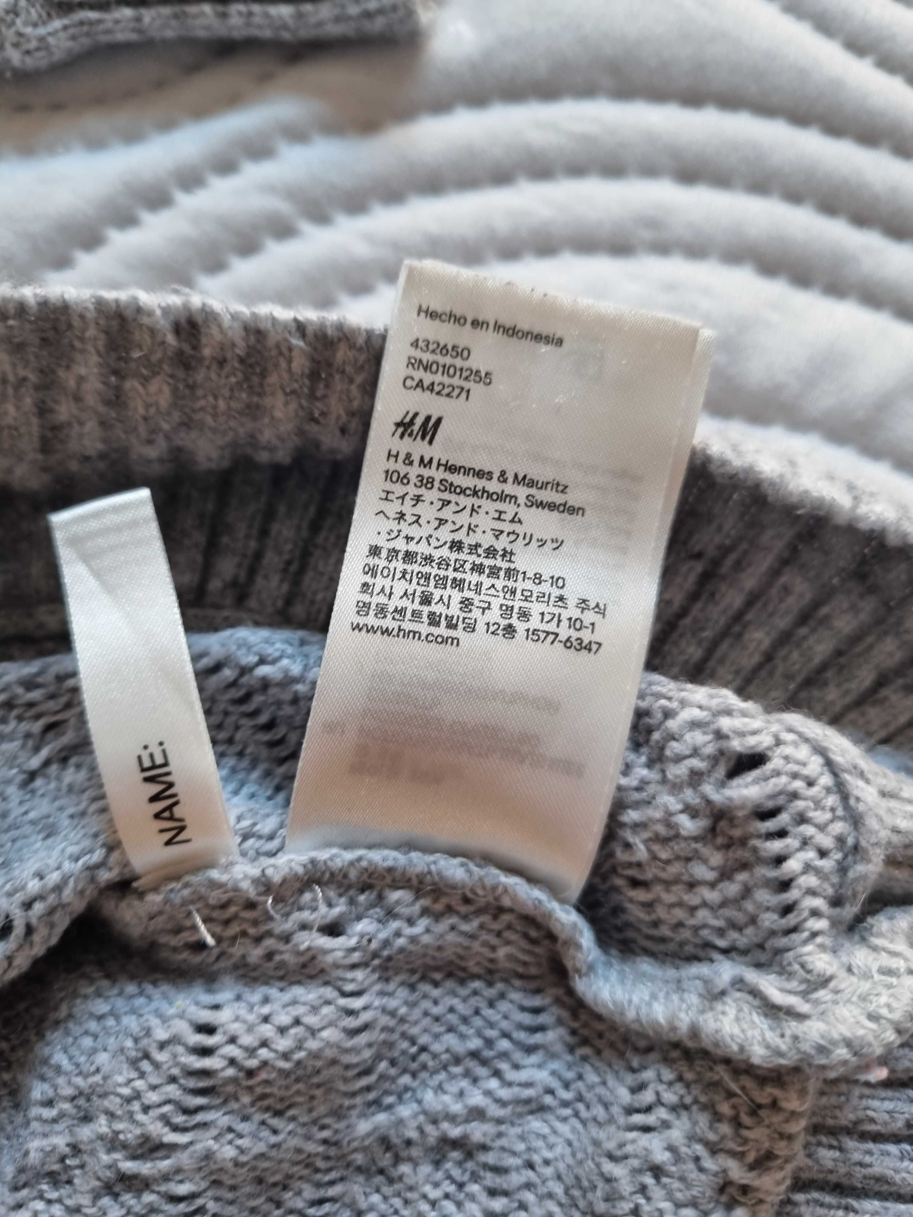 Sweter, sukienka, tunika szara, H&M, 122-128 cm