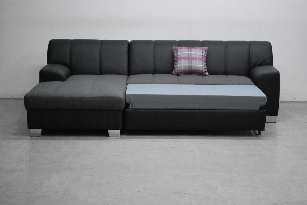 RCŁ Nowy narożnik funkcja spania rogówka, KANAP czarna eko skóra sofa