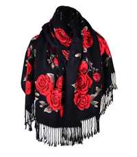 Szal góralski folk ludowy miękki szalik apaszka chustka w róże 180 cm