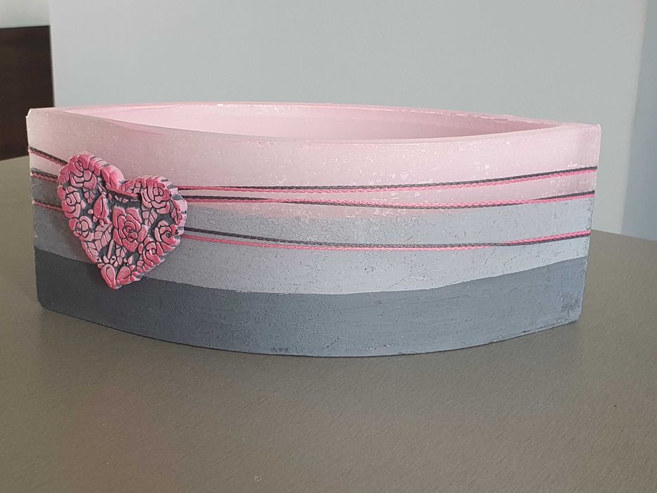 Podłużny świecznik na 2 tealighty różowo-wrzosowy stan bdb 26,5 cm