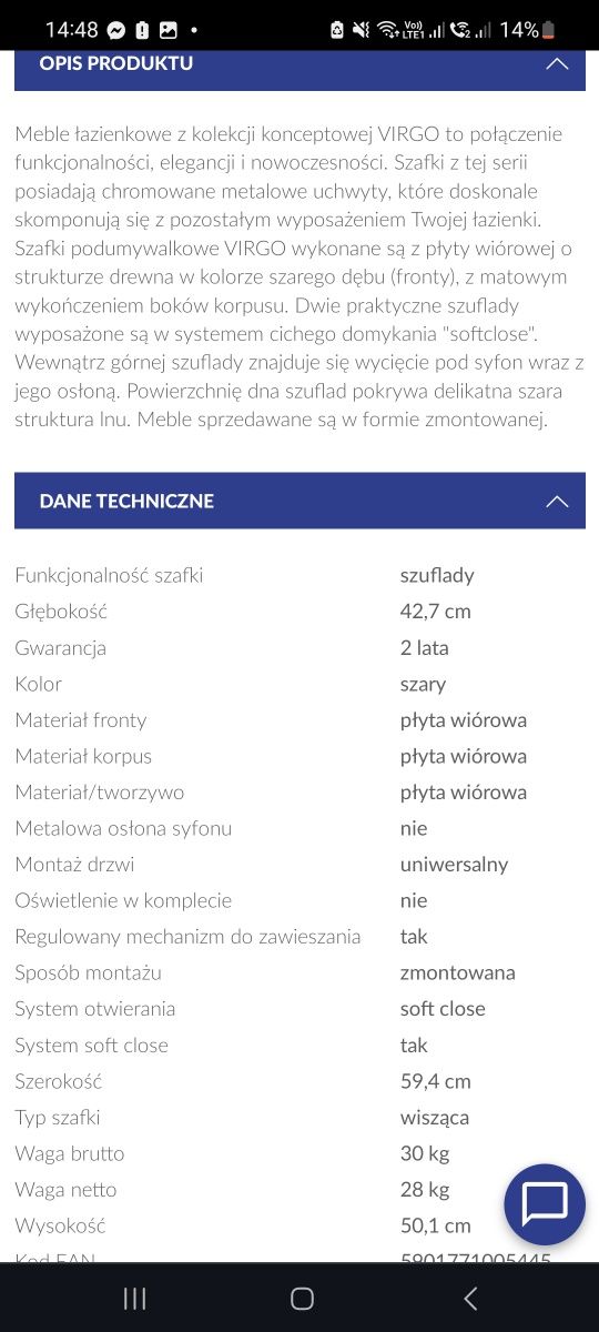 Umywalka z szafka cersanit wysoka jakość