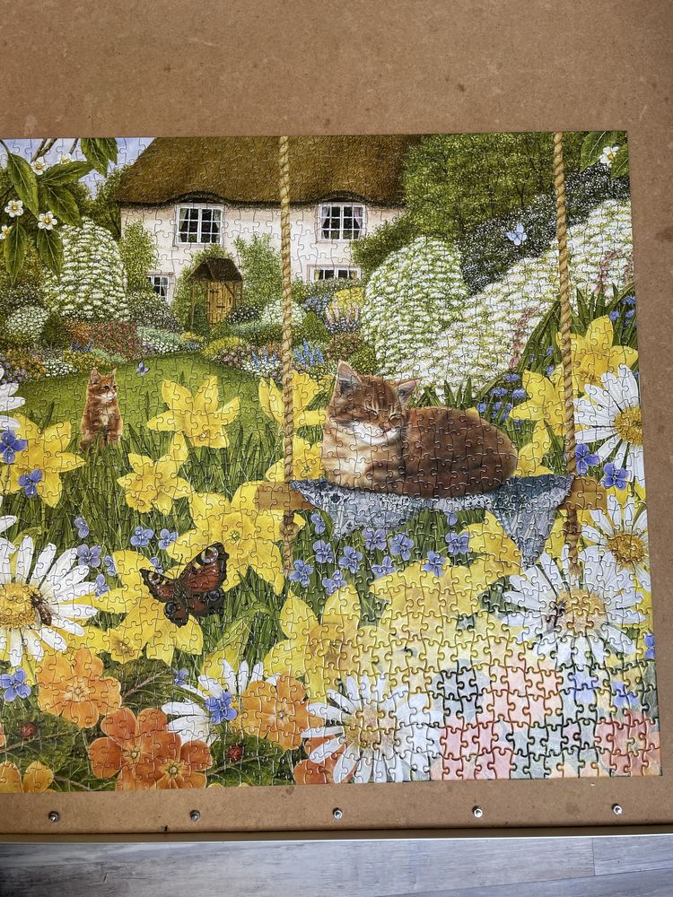 Puzzle 1000 Jigsaw Flower Garden by Anne Mortimer Ogród Kwiaty Koty