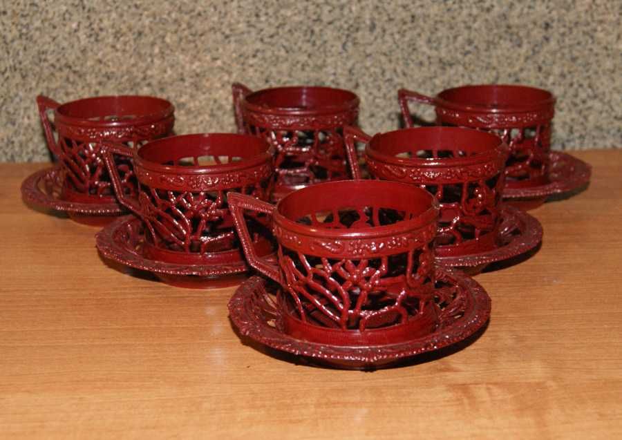 Koszyczki do szklanek z podstawkami 6 szt. plastik PRL Vintage