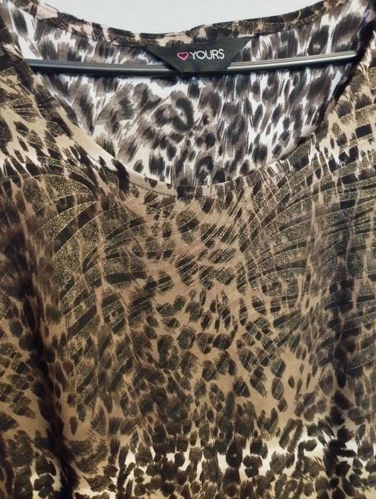 Brązowa bluzka tunika nietoperz panterka cętki zwierzęce wzory Yours