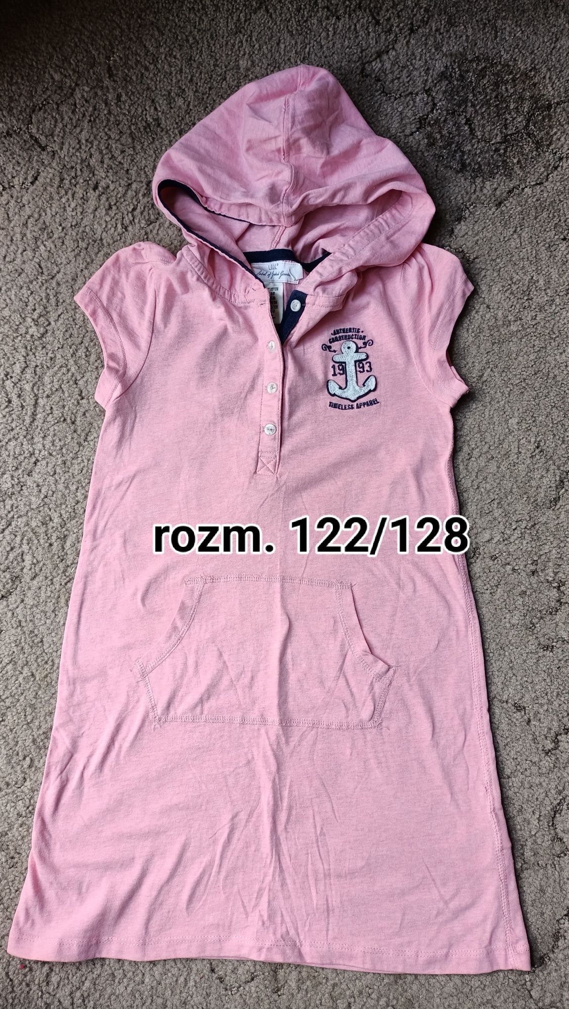 Różowa letnia sukienka z kapturem H&M rozm 122/128 kotwiac