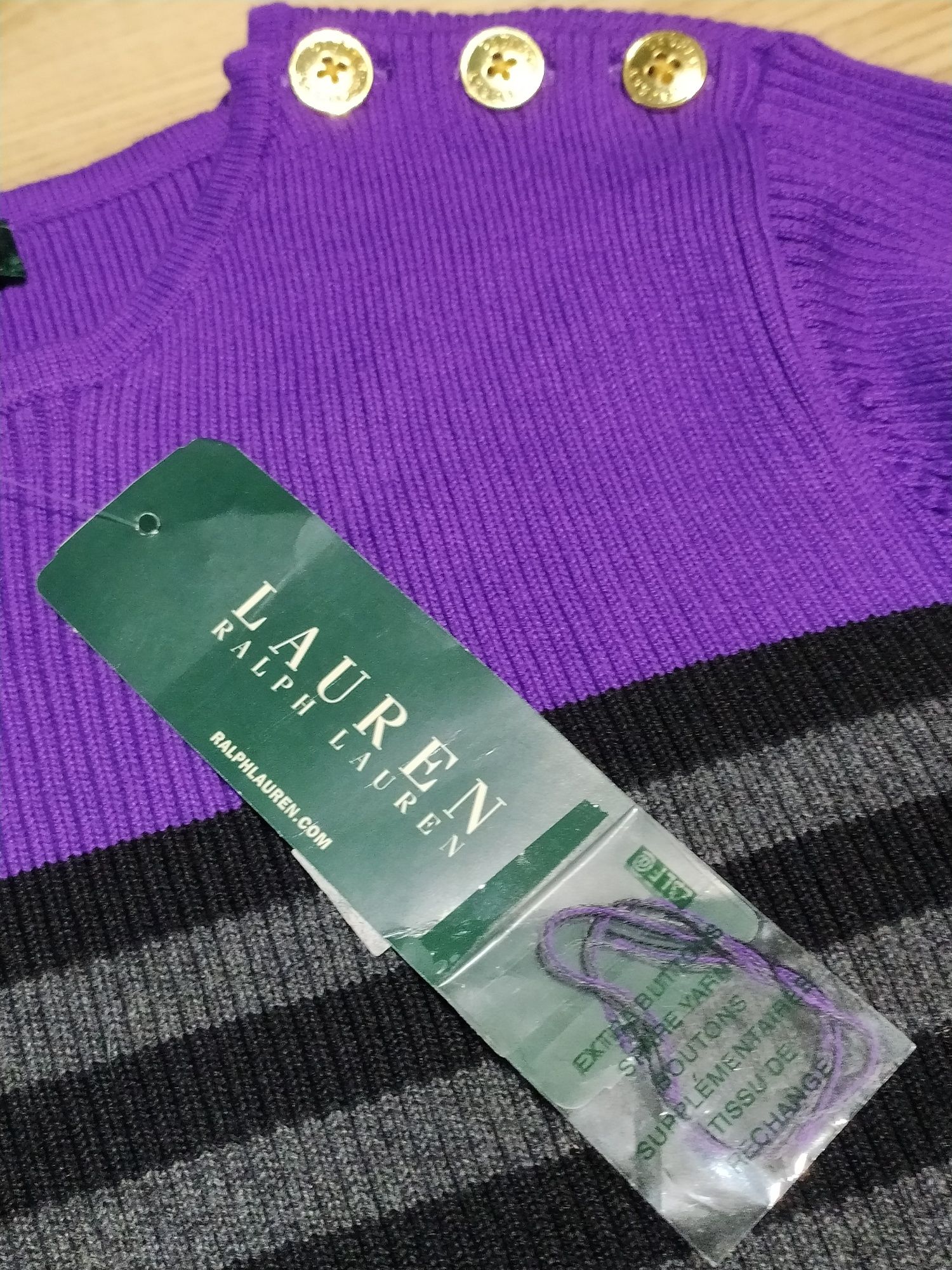 Nowy Czarno-Fioletowy Sweter Damski W Paski Lauren Ralph Lauren
