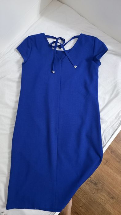 Elegancka chabrowa sukienka na wesele koktajlowa MIDI butik