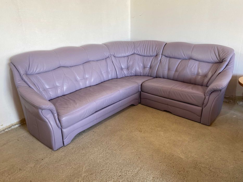 Шкіряний кутовий розкладний диван з натуральноі шкіри