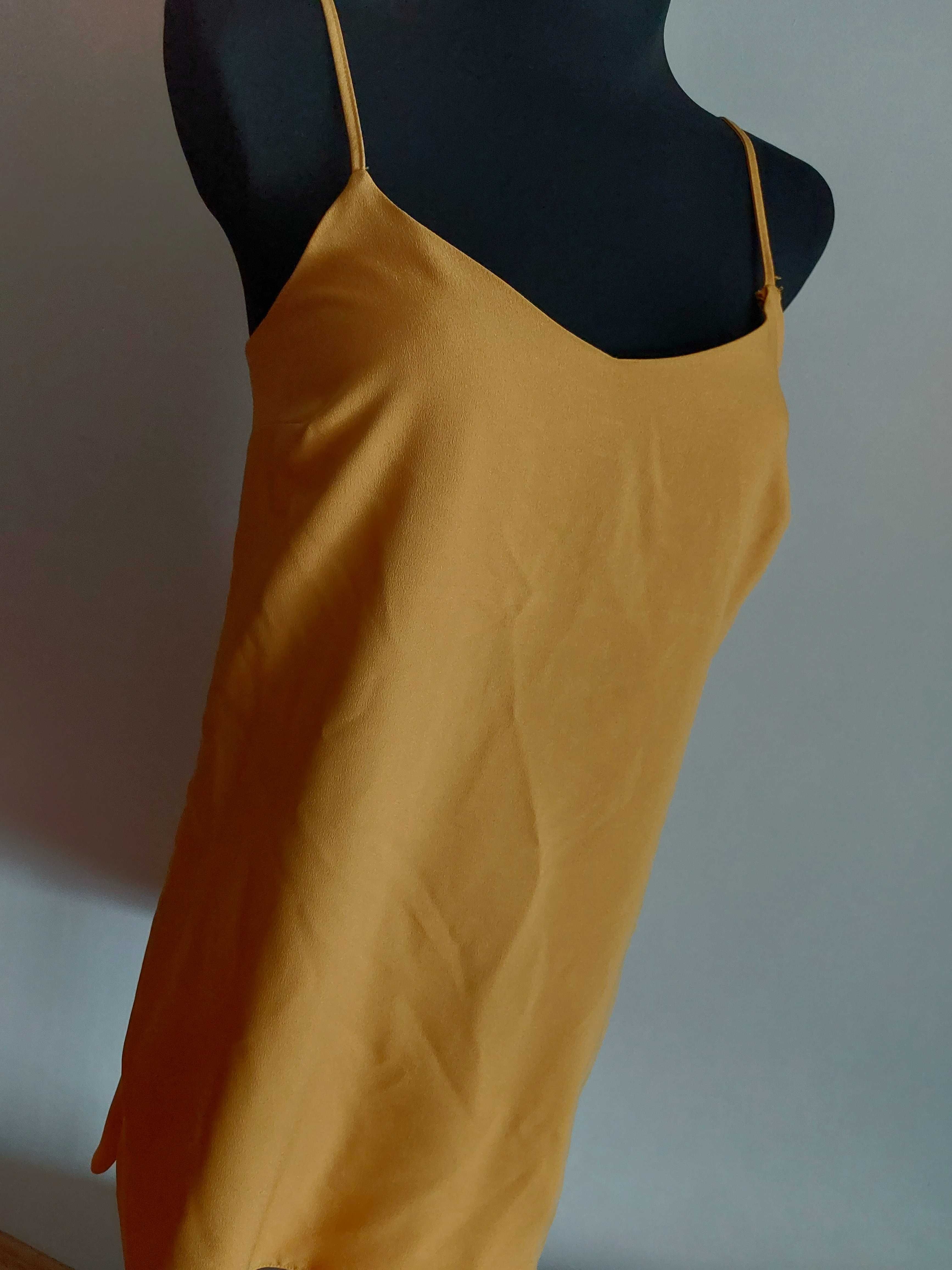 Missguided sukienka mini krótka xxs xs s m musztardowa na ramiączkach