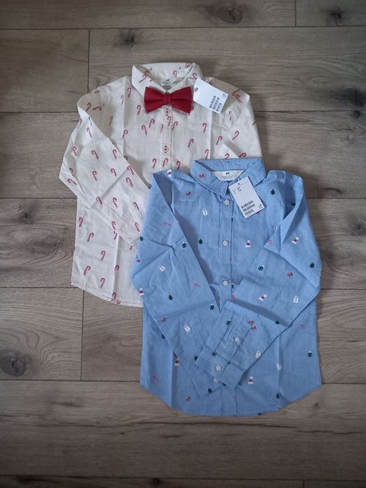Koszula świąteczna H&M 128 chłopiec 2 sztuki