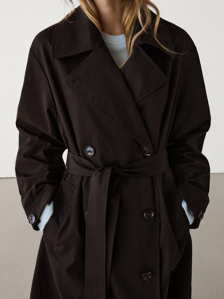 Massimo Dutti S длинный тренч с поясом пальто Массимо Дутти