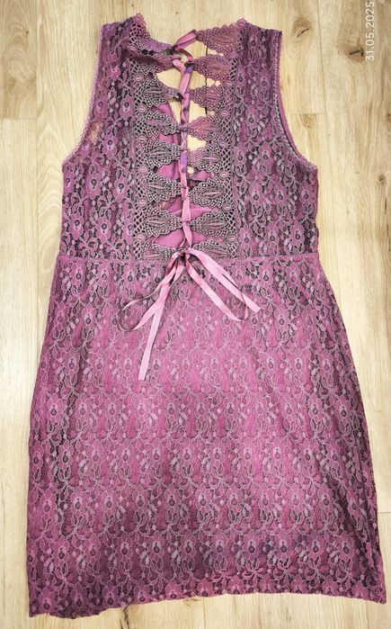 Koronkowa fioletowa sukienka Topshop, roz. 40/42