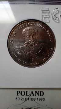 Stare monety 50 złotych 1983 Sobieski PRL grading MS63