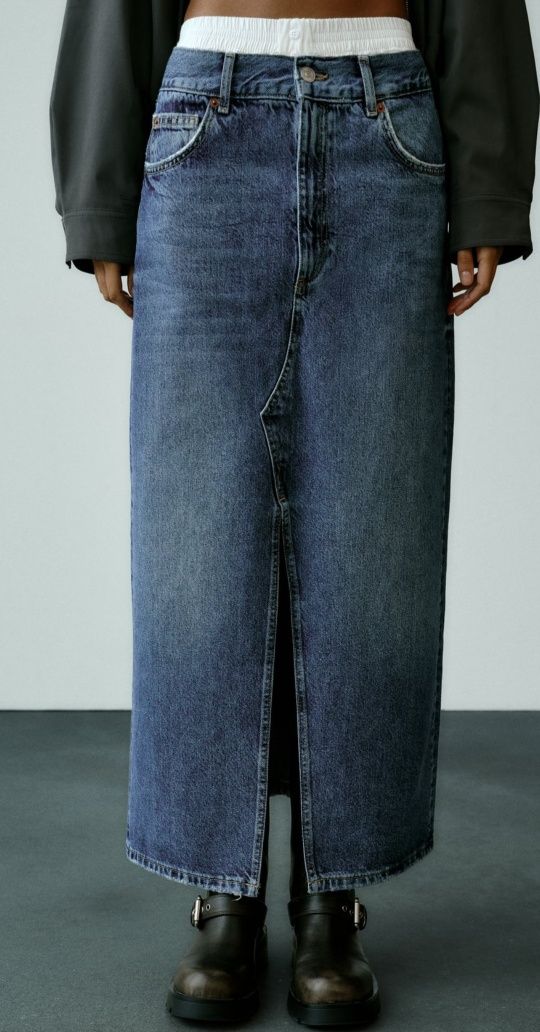 Zara джинсова довга спідниця з подвійним (боксерським) поясом, р.S