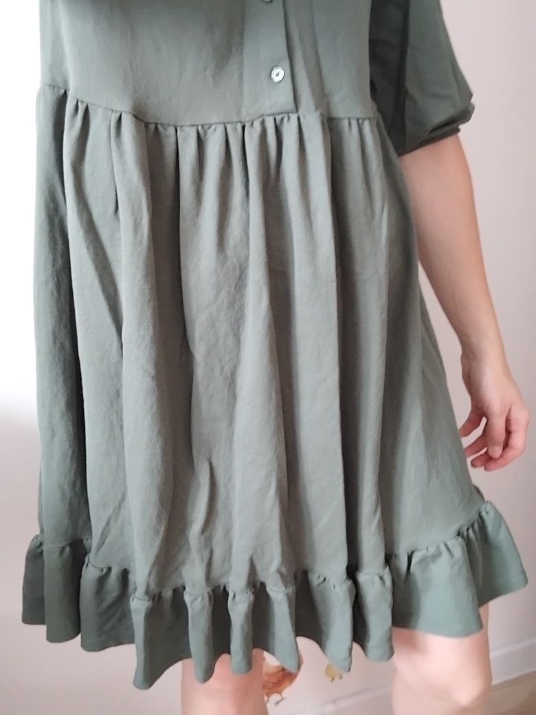 Sukienka Vero moda M khaki oliwkowy zielony wiskoza falbana