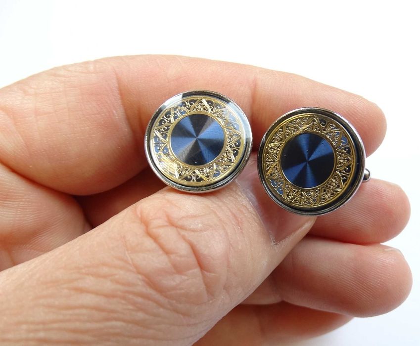 Piękne spinki do mankietów koszuli mankietowe okrągłe niebieskie nowe